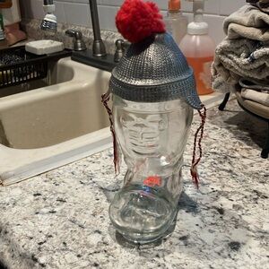 Original BMF Bierseidel Alpine Cap Motif Lidded Glass Beer Stein W. Germany